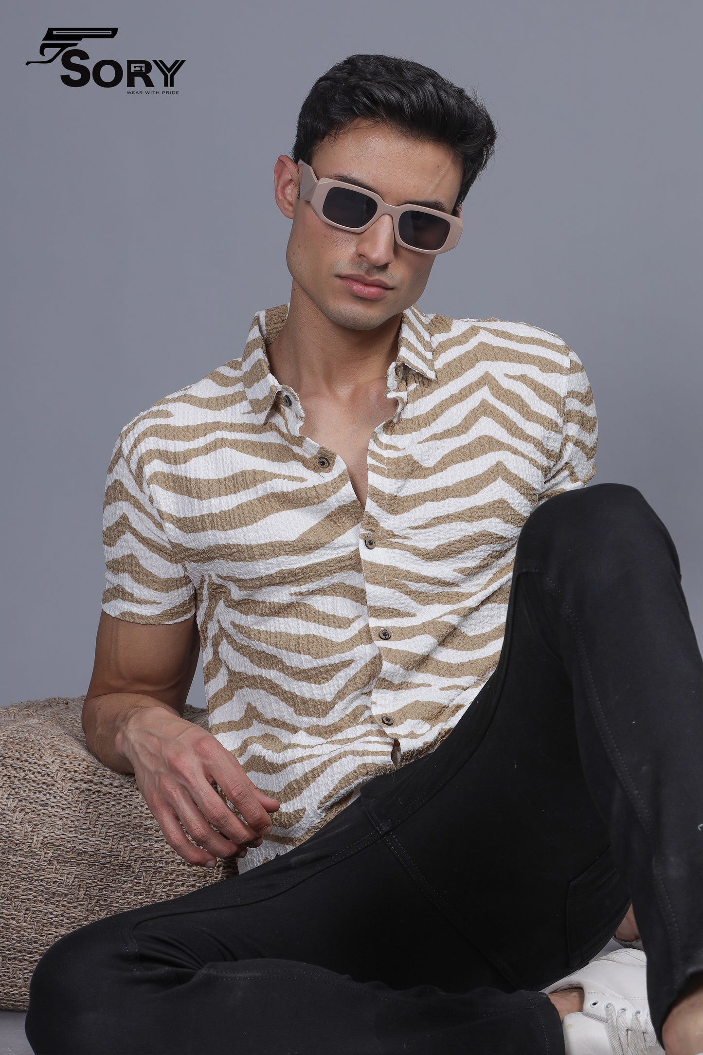 CRUHED FABRIC HALF SHIRT