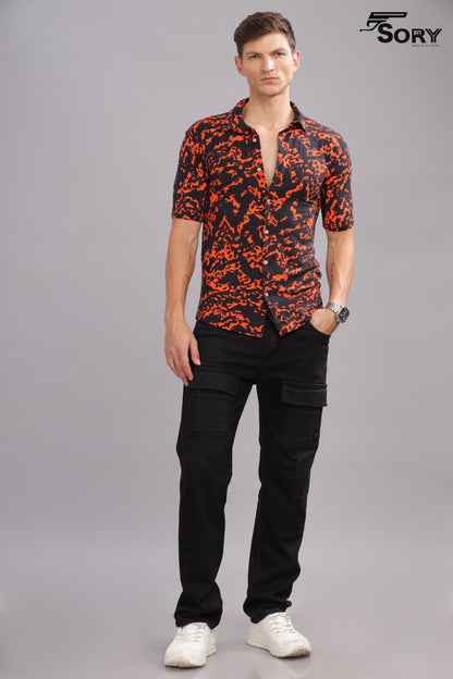 black with orange print body cooling shirt sory