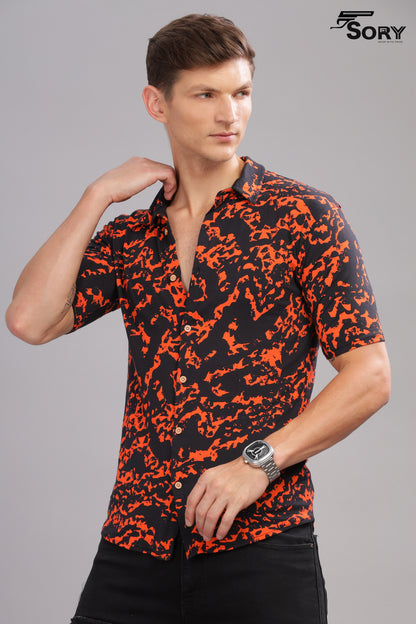 black with orange print body cooling shirt sory