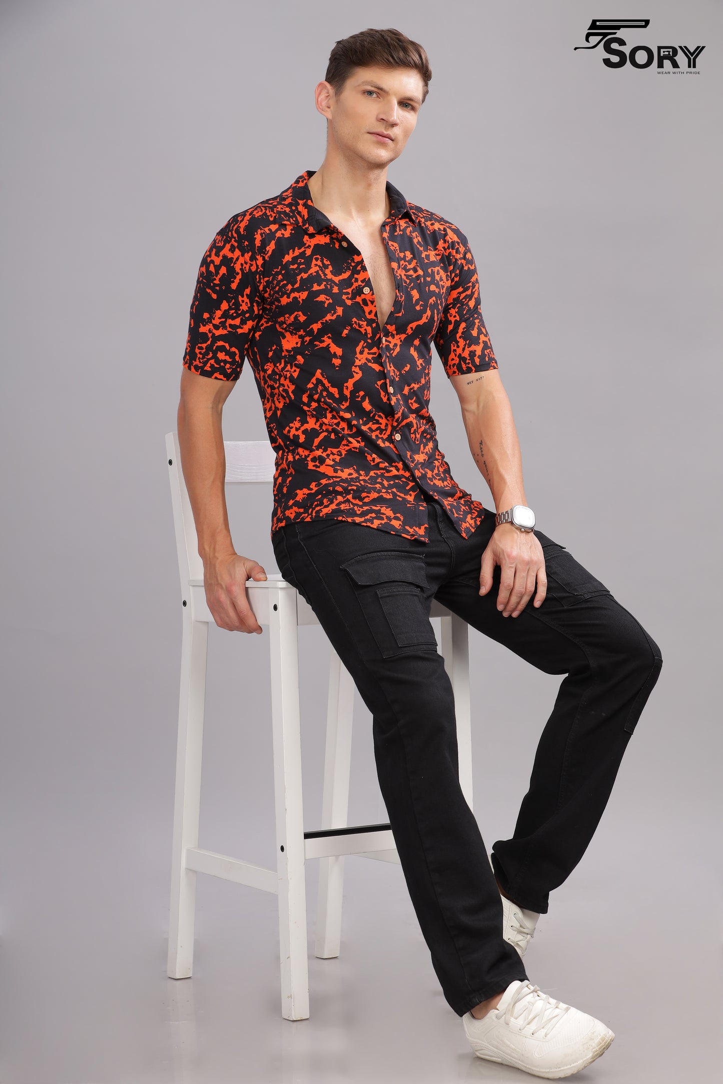 black with orange print body cooling shirt sory