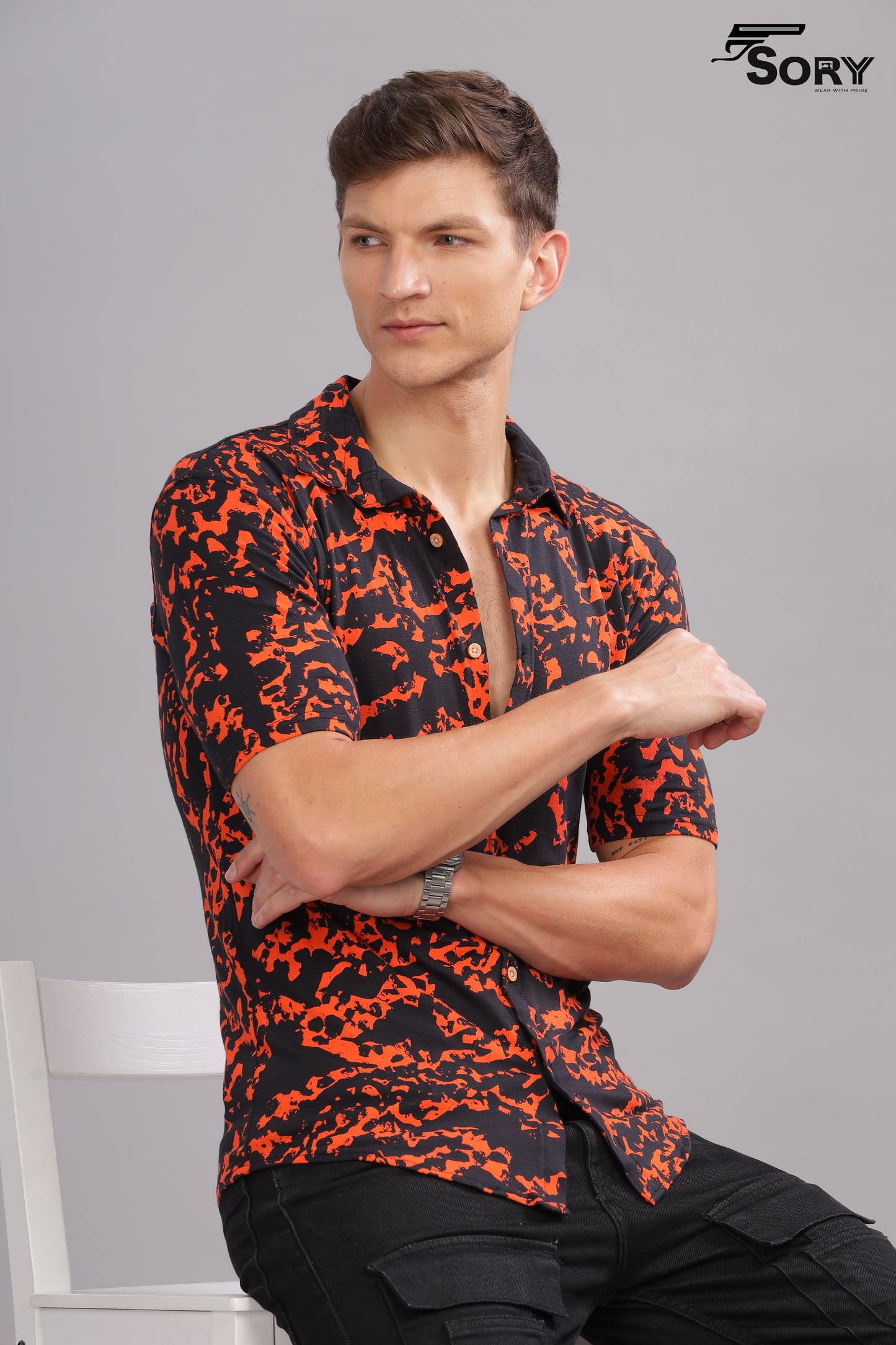 black with orange print body cooling shirt sory