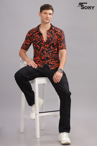black with orange print body cooling shirt sory