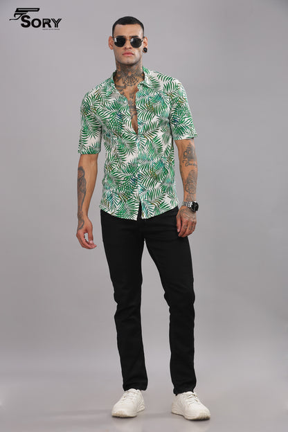 leaf print body cooling shirt