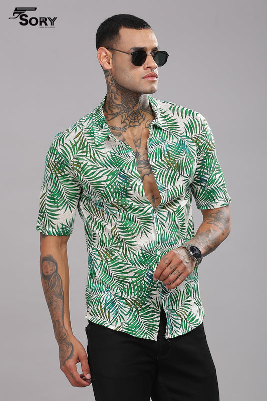 leaf print body cooling shirt