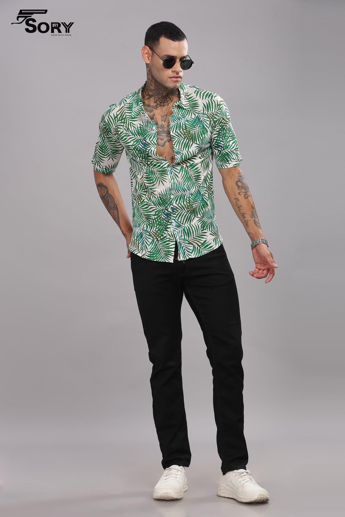 leaf print body cooling shirt