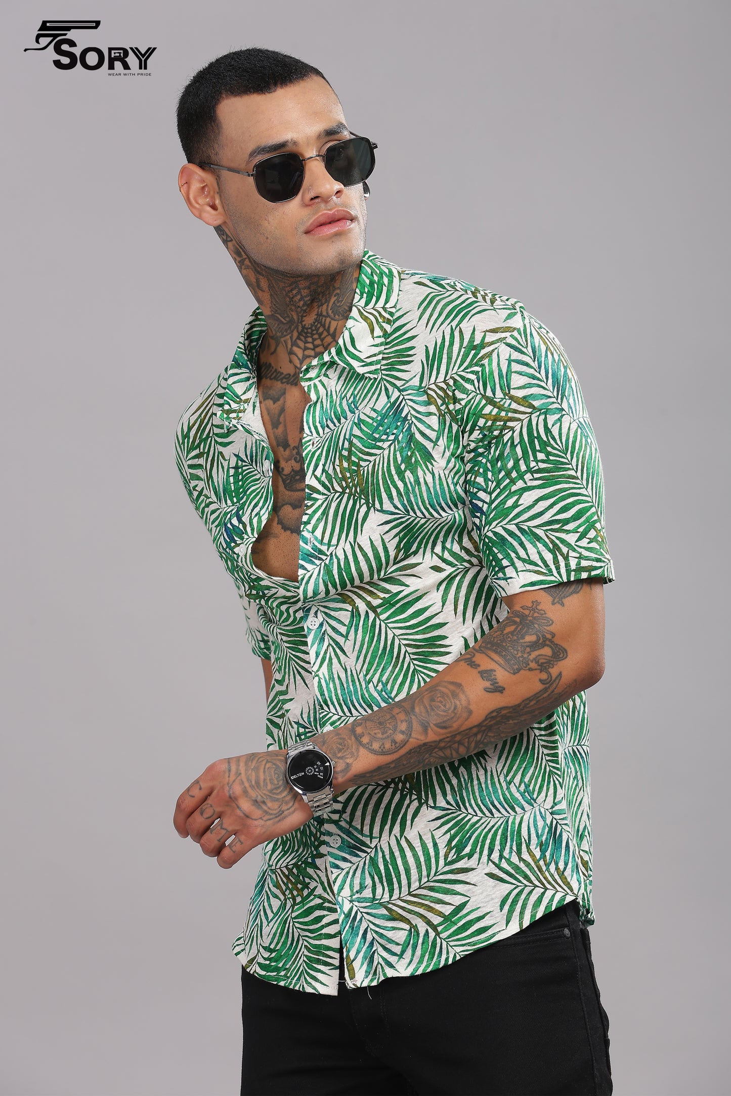 leaf print body cooling shirt