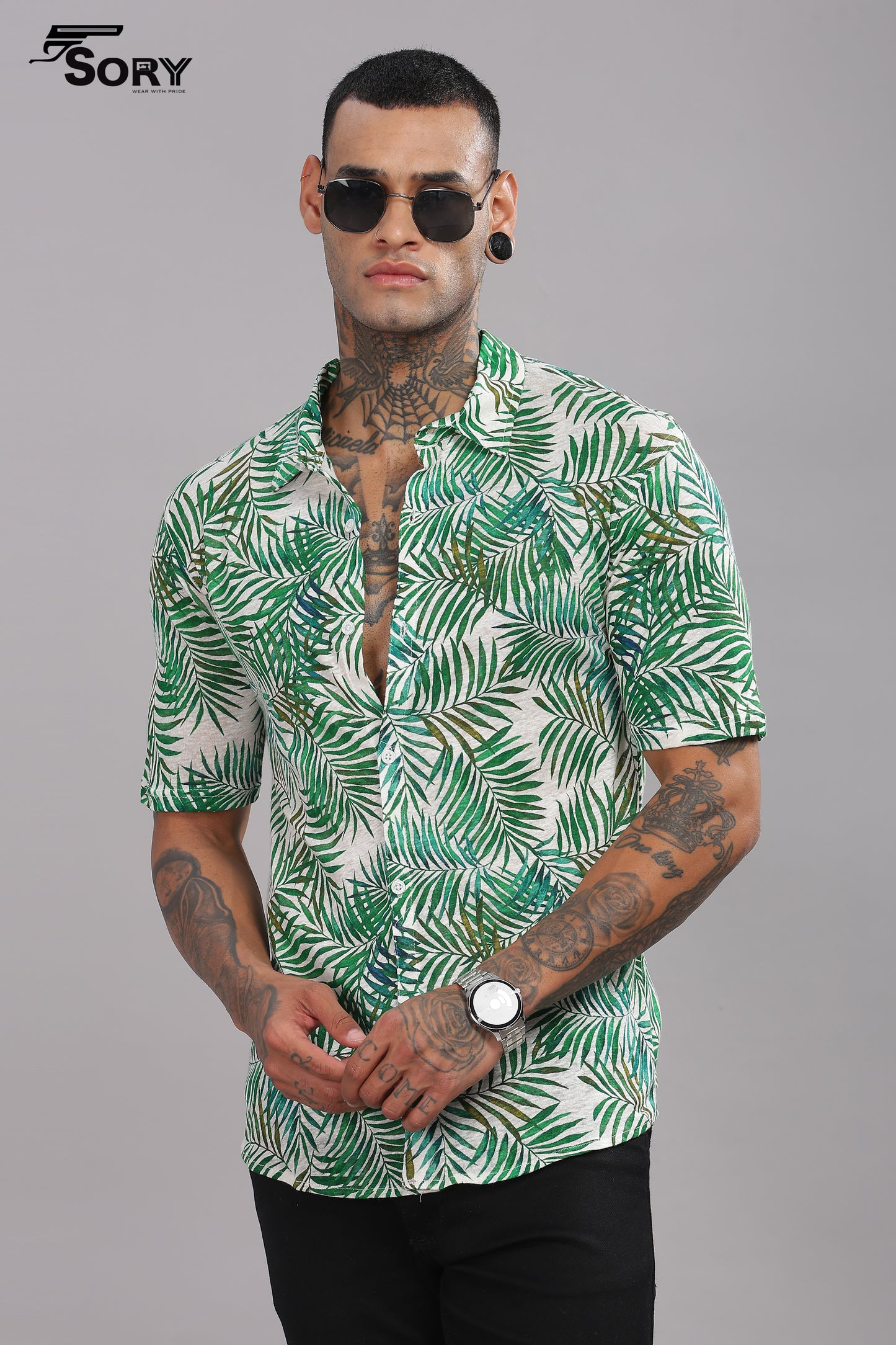 leaf print body cooling shirt