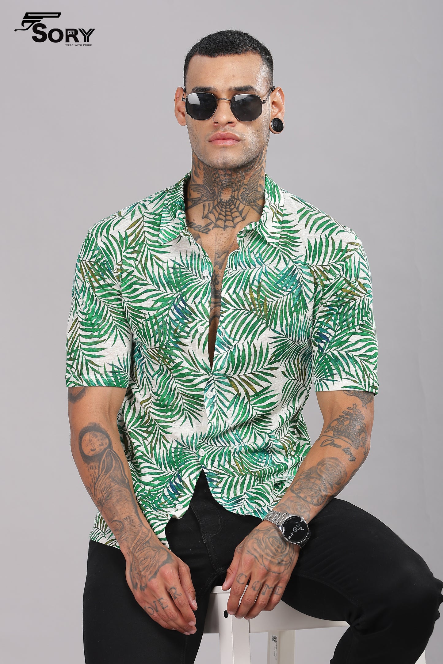 leaf print body cooling shirt