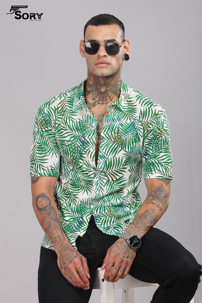 leaf print body cooling shirt
