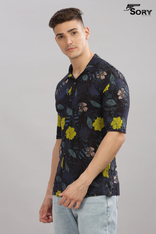 black flower print body cooling shirt