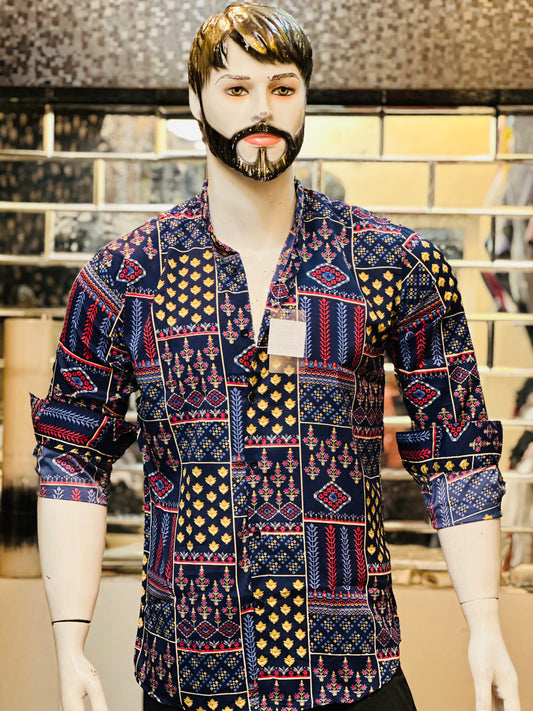 FULL BLUE SHIRT WITH CHINES COLLAR SLIM FIT