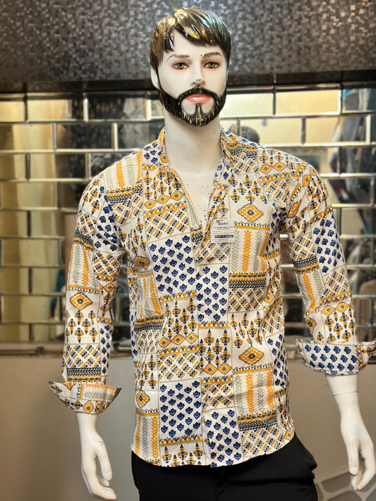 YELLOW FULL SHIRT WITH CHINES COLLAR SLIM FIT