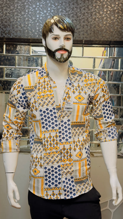 YELLOW FULL SHIRT WITH CHINES COLLAR SLIM FIT