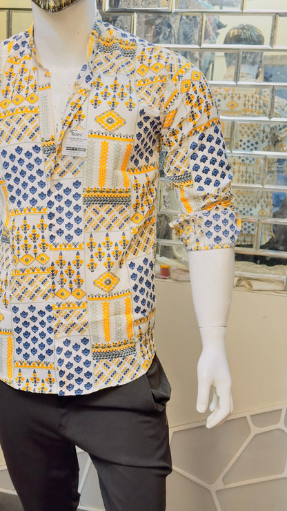 YELLOW FULL SHIRT WITH CHINES COLLAR SLIM FIT
